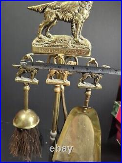 Vintage English Setter Dog fireplace brass tools companion Set Made In England