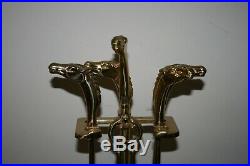 Vintage Equestrian Brass Horse Head 4 Piece Fireplace Tool Set 31 With Stand