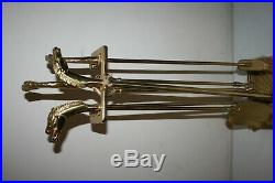 Vintage Equestrian Brass Horse Head 4 Piece Fireplace Tool Set 31 With Stand