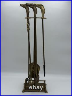 Vintage Equestrian Horse Head 5-Piece Brass Fireplace Tool Set MCM