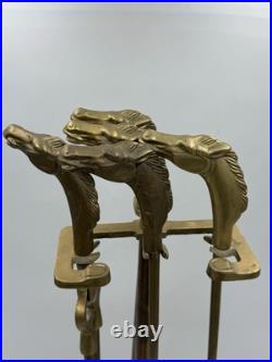 Vintage Equestrian Horse Head 5-Piece Brass Fireplace Tool Set MCM