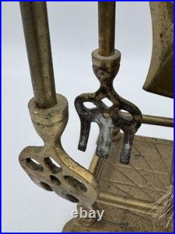 Vintage Equestrian Horse Head 5-Piece Brass Fireplace Tool Set MCM