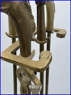Vintage Equestrian Horse Head 5-Piece Brass Fireplace Tool Set MCM