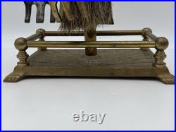 Vintage Equestrian Horse Head 5-Piece Brass Fireplace Tool Set MCM