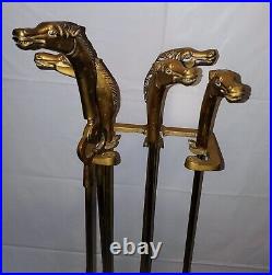 Vintage Equestrian Horse Head 5-piece Brass Fireplace Tool Set! Nice Petina