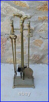 Vintage Equestrian Horse Head Brass Fireplace Tool Set