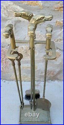 Vintage Equestrian Horse Head Brass Fireplace Tool Set