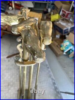Vintage Equestrian Horse Head Brass Fireplace Tool Set