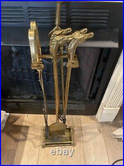 Vintage Equestrian Horse Head Brass Fireplace Tool Set 1970s As Shown