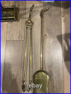 Vintage Equestrian Horse Head Brass Fireplace Tool Set 1970s As Shown