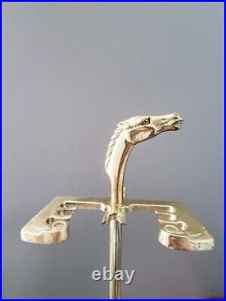 Vintage Equestrian Horse Head Brass Fireplace Tool Set 4pcs