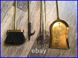 Vintage Equestrian Horse Head Brass Fireplace Tool Set 5 Pc very heavy