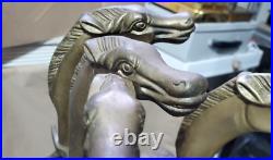 Vintage Equestrian Horse Head Fireplace Tool Set Solid Brass. 4 Pieces + Stand