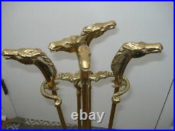 Vintage Equestrian Horse Head Solid Brass Fireplace tool set 5 pcs