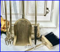 Vintage Equestrian Horse Head Solid Brass Fireplace tool set-5 pcs. BLACK brush