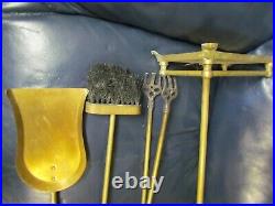 Vintage Equestrian Horse Head Solid Brass Fireplace tool set Broom Pan Grabber