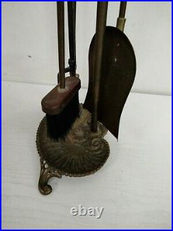 Vintage Equestrian Solid Brass Horse Head Fireplace Tool Set 5 Pieces 26