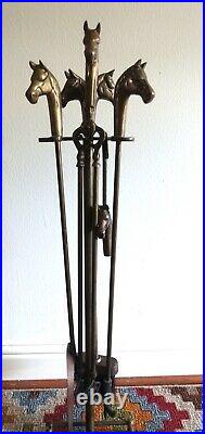 Vintage Equestrian windcurrent collection Horse Head Brass Fireplace Tool Set