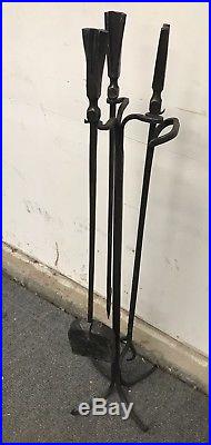 Vintage FORGED Signed F A CRIST FIREPLACE TOOLS POKER STAND HOLDER 4 PC SET