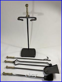 Vintage Fire Place Poker Tool Set, Solid Steel Broom, Shovel Poke Black Gold