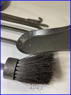 Vintage Fire Place Poker Tool Set, Solid Steel Broom, Shovel Poke Black Gold