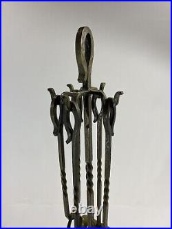 Vintage Fire Place Poker Tool Set, Twisted Wrought Iron, Broom, Shovel Poker Ect