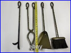 Vintage Fire Place Poker Tool Set, Twisted Wrought Iron, Broom, Shovel Poker Ect