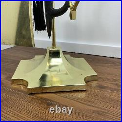 Vintage Fireplace Brass Gold Tool Set Oak Handles Tools 34