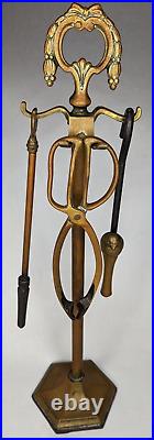 Vintage Fireplace Tool Set Base with 3 Tools (Bird Hook, Poker and Tongs)