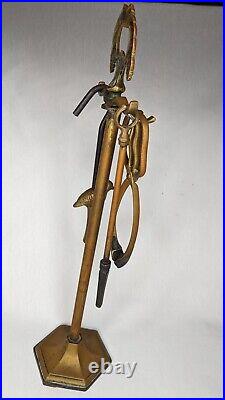 Vintage Fireplace Tool Set Base with 3 Tools (Bird Hook, Poker and Tongs)