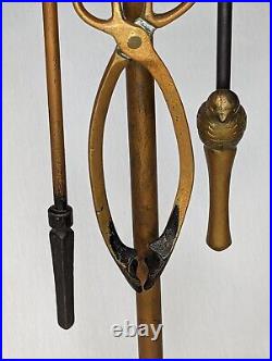 Vintage Fireplace Tool Set Base with 3 Tools (Bird Hook, Poker and Tongs)