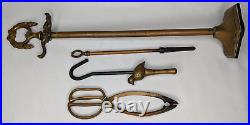 Vintage Fireplace Tool Set Base with 3 Tools (Bird Hook, Poker and Tongs)