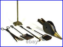 Vintage Fireplace Tool Set Brass 4 Tools fireside companion + wood hand blower