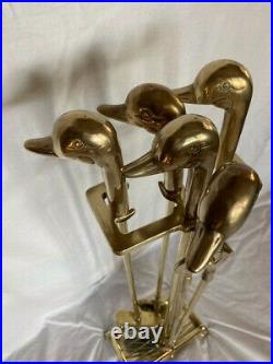 Vintage Fireplace Tool Set Brass Duck Heads Excellent