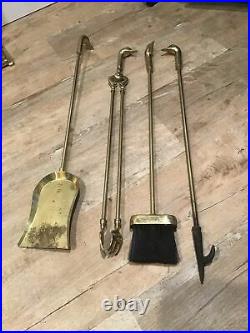Vintage Fireplace Tool Set Brass Mallard Duck Head 4 Tools with Stand