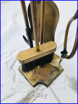 Vintage Fireplace Tool Set Broom Shovel Tongs Poker Made In Taiwan Antique Brass