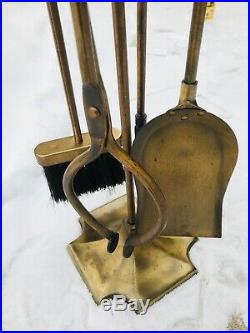Vintage Fireplace Tool Set Broom Shovel Tongs Poker Made In Taiwan Antique Brass