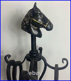 Vintage Fireplace Tool Set Equestrian Horse Head