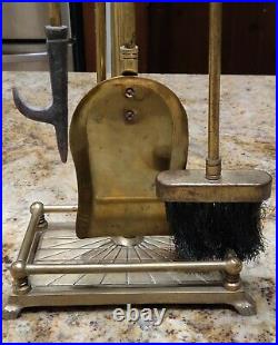 Vintage Fireplace Tool Set Heavy Duty Brass Duck Heads 4 Tools Nice