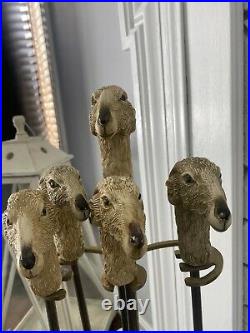 Vintage Fireplace Tool Set Ram Sheep Head Figural Lodge Cabin Decor