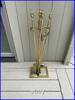 Vintage Fireplace Tool Set With Stand. MID Century. Brass