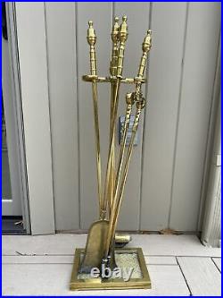 Vintage Fireplace Tool Set With Stand. MID Century. Brass