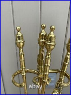 Vintage Fireplace Tool Set With Stand. MID Century. Brass