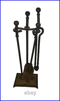 Vintage Fireplace Tool Set With Stand Sheffield Mfg. New York Cast Iron