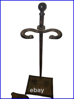 Vintage Fireplace Tool Set With Stand Sheffield Mfg. New York Cast Iron