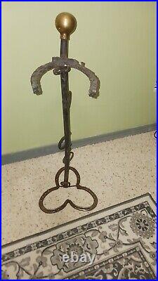 Vintage Fireplace Tool Stand Handmade Stamped Diamond Horseshoes