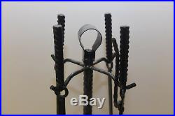 Vintage Fireplace Tools, Four piece set with Holder, Heavy Iron, Taller Model