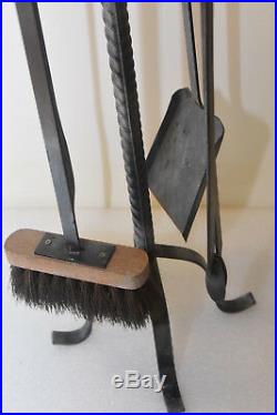 Vintage Fireplace Tools, Four piece set with Holder, Heavy Iron, Taller Model