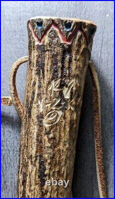 Vintage Fireplace Tools Set Hand Carved Antlers Southwestern Art Cast Iron