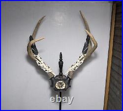 Vintage Fireplace Tools Set Hand Carved Antlers Southwestern Art Cast Iron